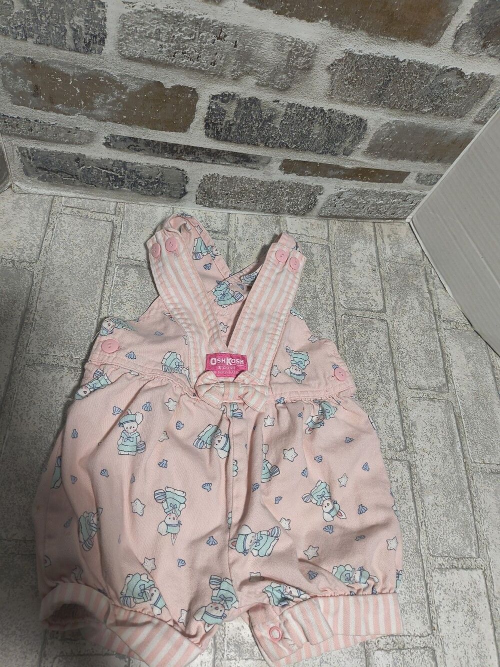 VINTAGE Osh Kosh Overalls Girls 24months Pink Bunny Rabbit Easter Print USA